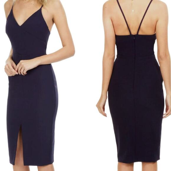 Likely Brooklyn Spaghetti Straps Sheath Pencil Dress Stretchy Size 2 Navy New - Picture 2 of 16